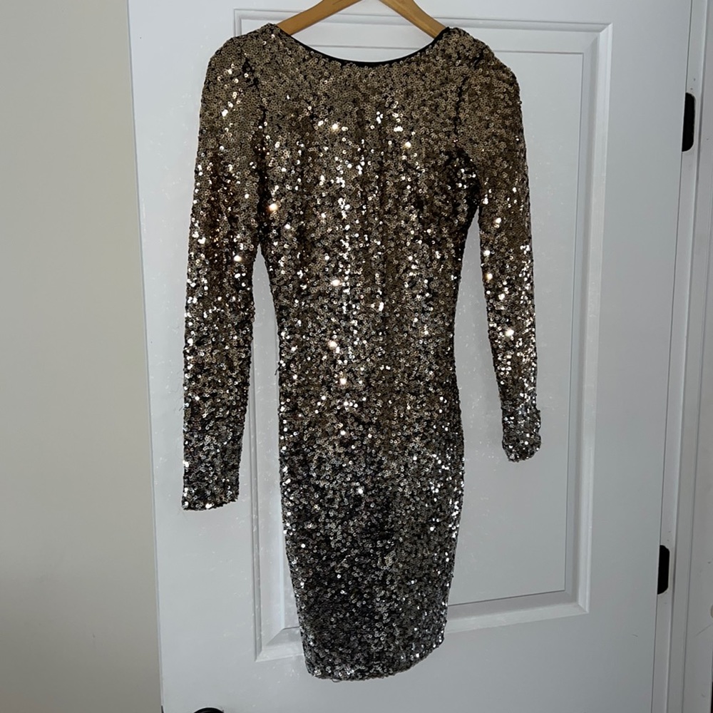Dress the Population Gold Silver Ombre Sequin Lola Long Sleeve Bodycon Dress